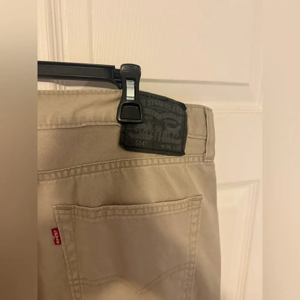 Levi's Men's 514 Straight Fit Cut Jeans Light Khaki Tan Ivory Pants Size 36 x 32